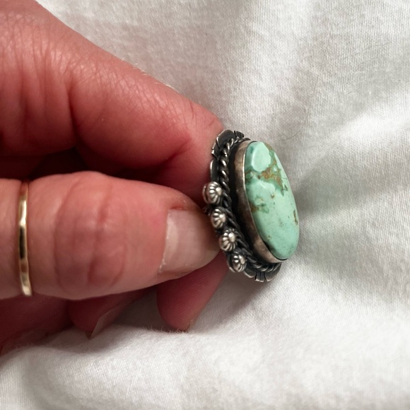 large turquoise sterling silver ring Native American made & signed 7.5 - Picture 6 of 8